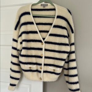 J. Crew Cream and Black Striped Women's Sweater